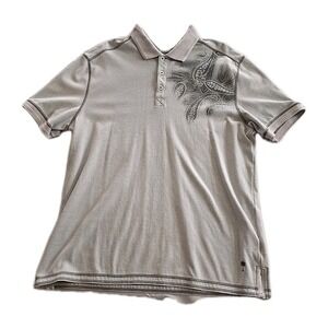 Paradise Collection Mens Beige Large Tropic Palm Tree Hawaiian Classic Polo